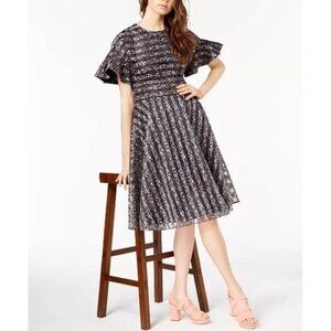 Jill Stuart Pink Floral Ruffle Sleeve Fit & Flare Dress Size 2 Party Cocktail